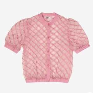 Maed for Mini Glassy Gala Pink Puff Sleeve Button Up Blouse
